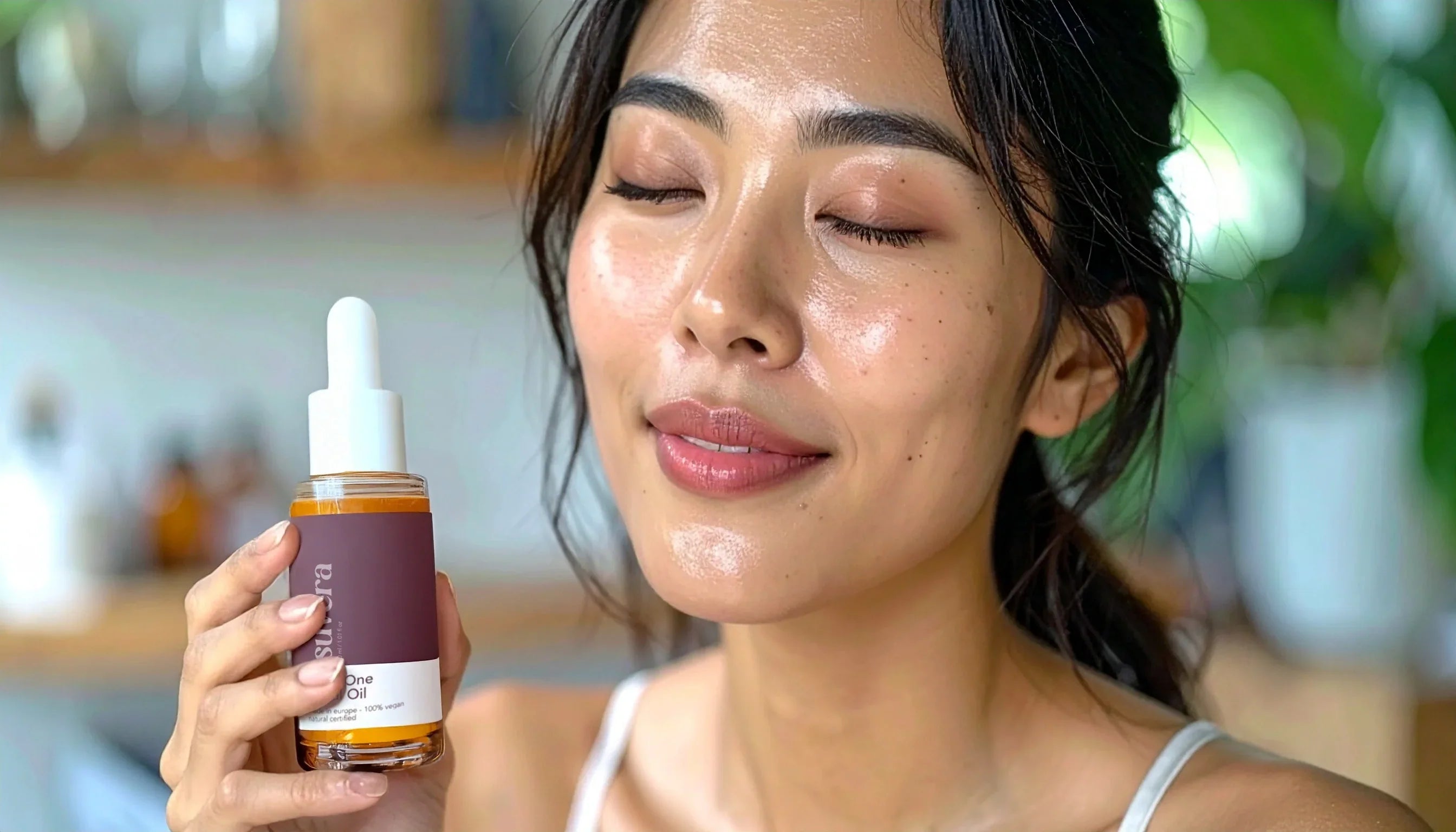 Luxury Suvéra skincare with jojoba oil – organic, vegan beauty for glowing, balanced skin.