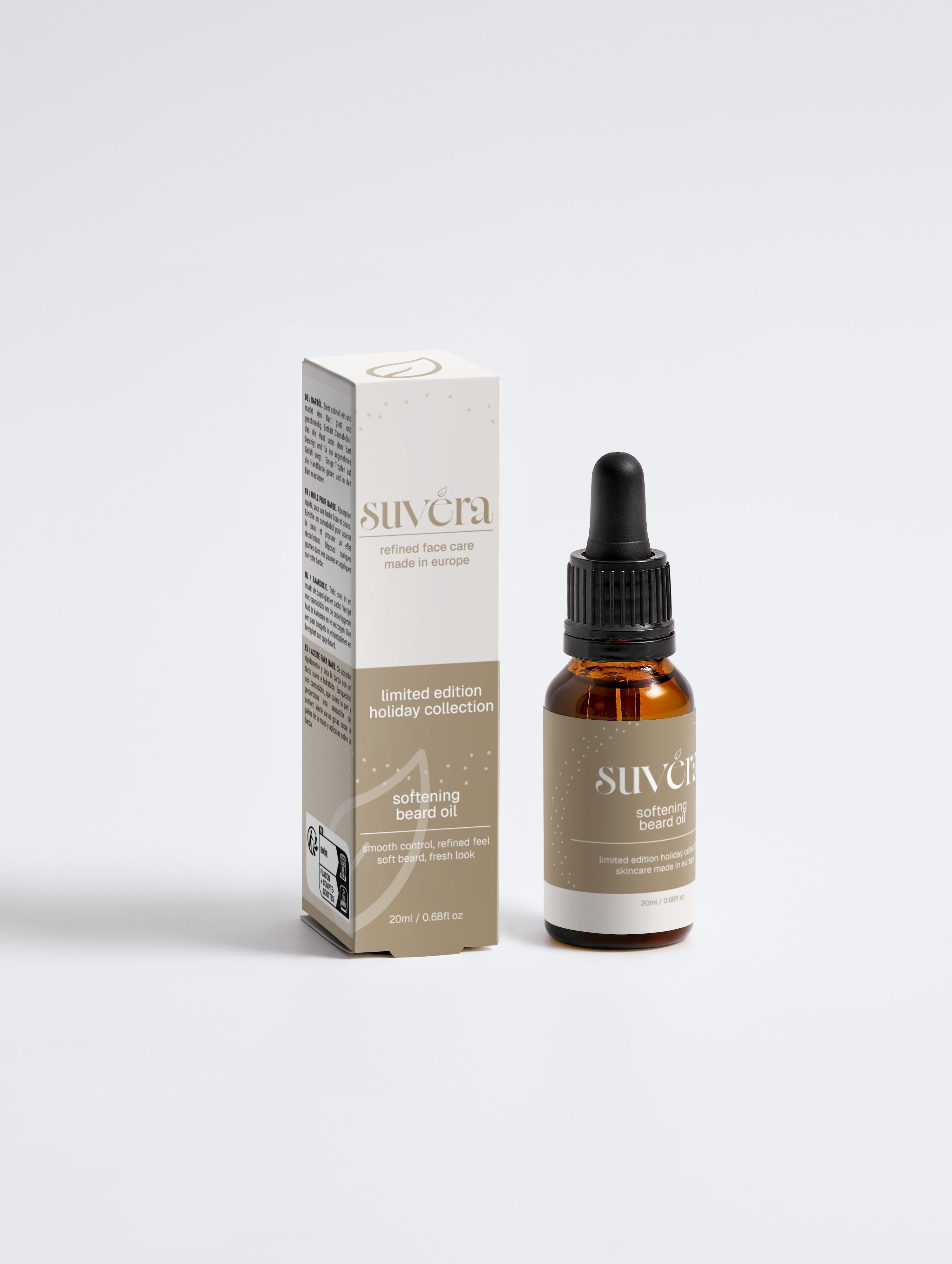 Suvera skincare bottle and box on a white background