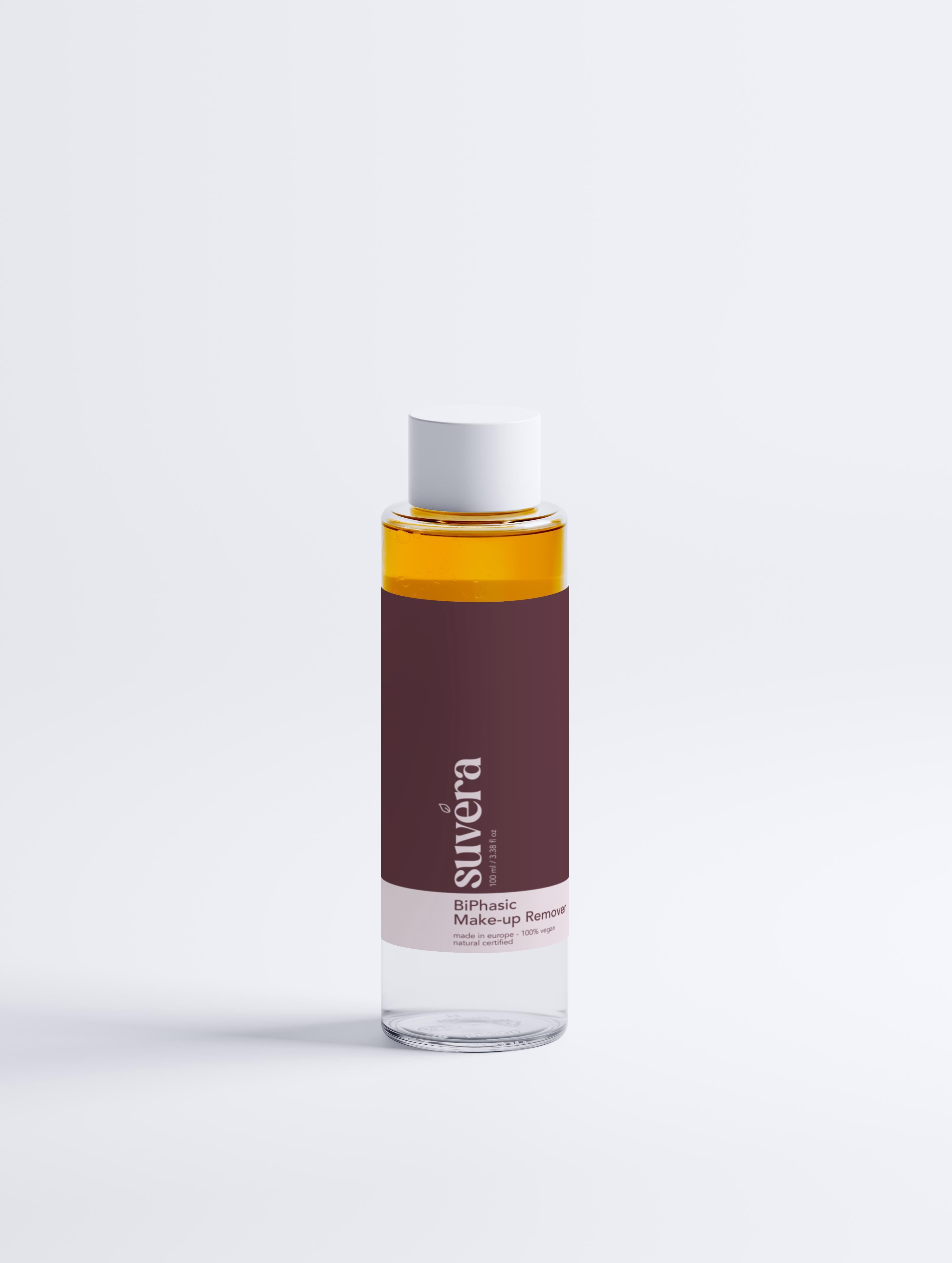 Suvera BiPhasic Make-up Remover bottle with separated dual-phase layers
