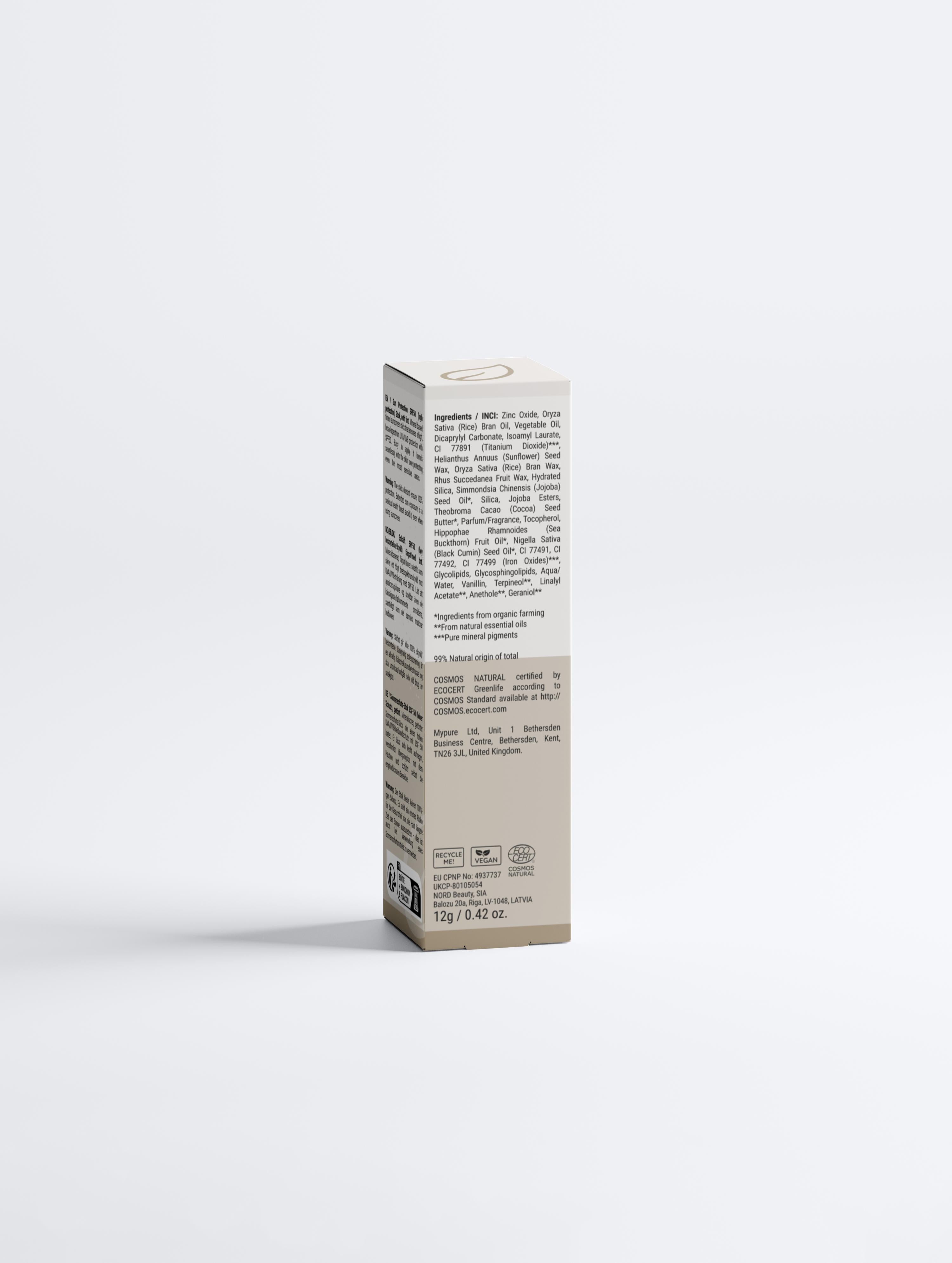 Tall rectangular box with text on a white background Suvéra Natural Skincare bottle standing upright on a white background