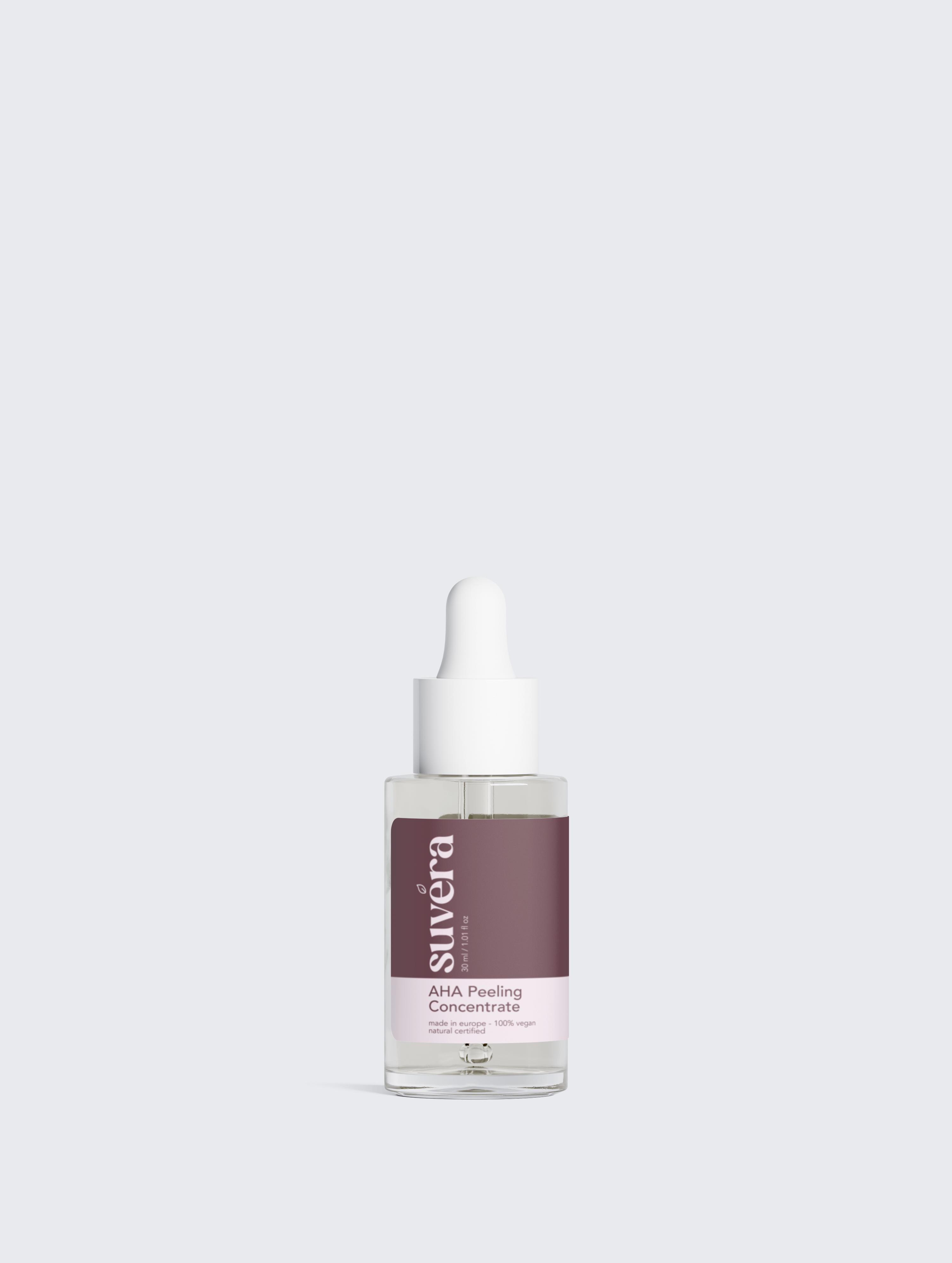 Suvera AHA Peeling Concentrate, an effective exfoliant for all skin types that promotes skin renewal and reduces pigmentation spots.