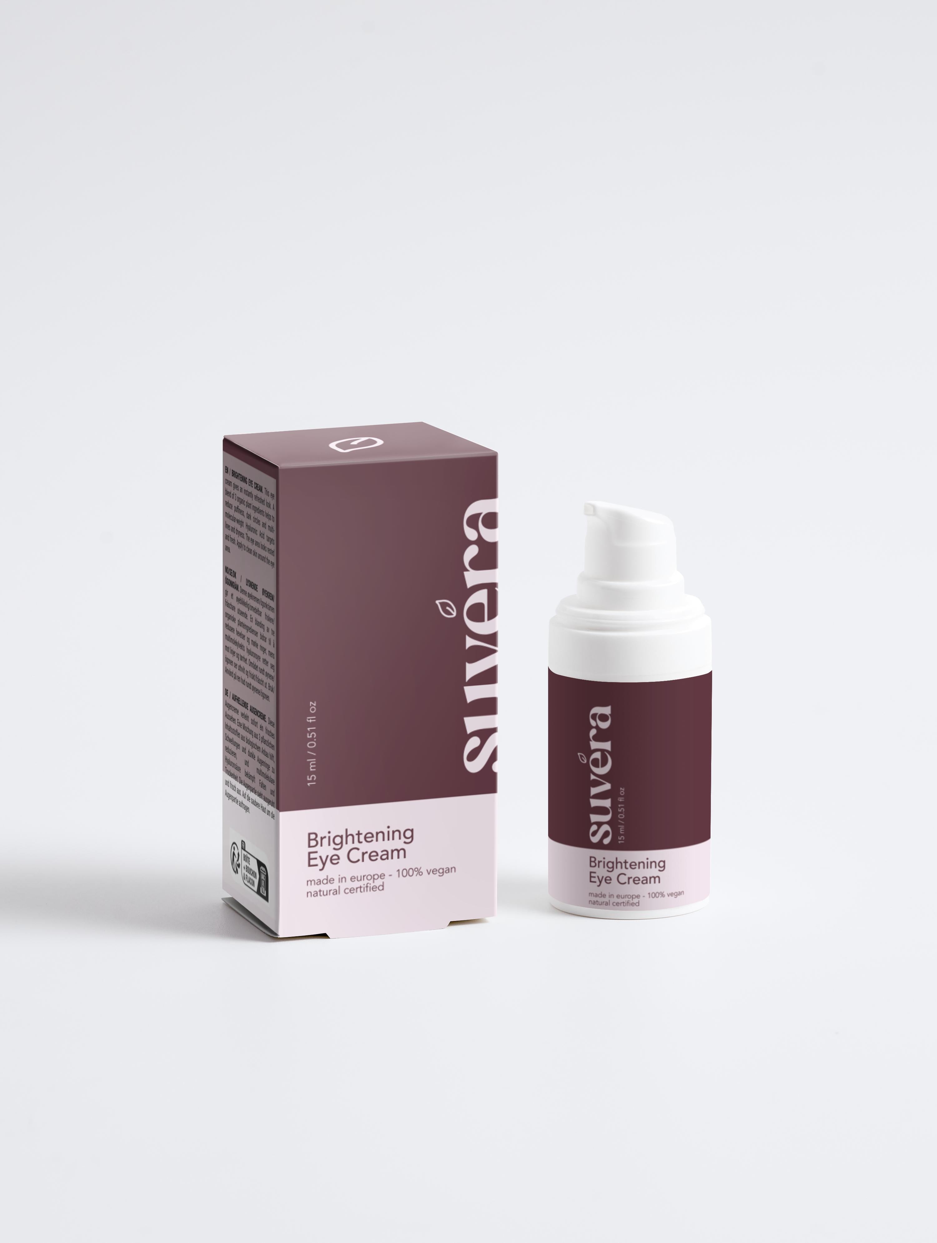 Suvera Brightening Eye Cream against soft cotton backdrop – gentle and effective care