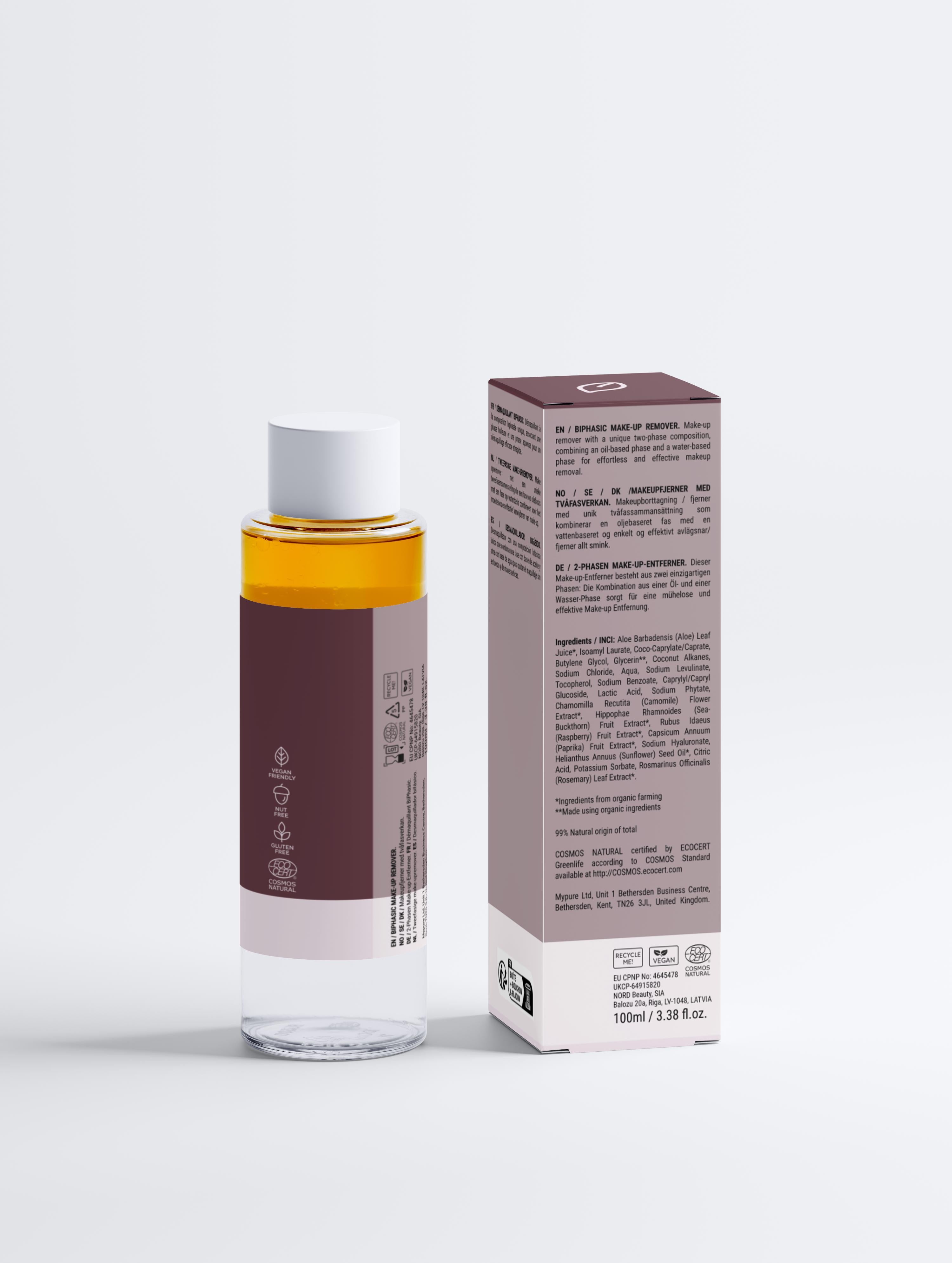 Clean skincare ritual with Suvera BiPhasic Make-up Remover in a minimal setting