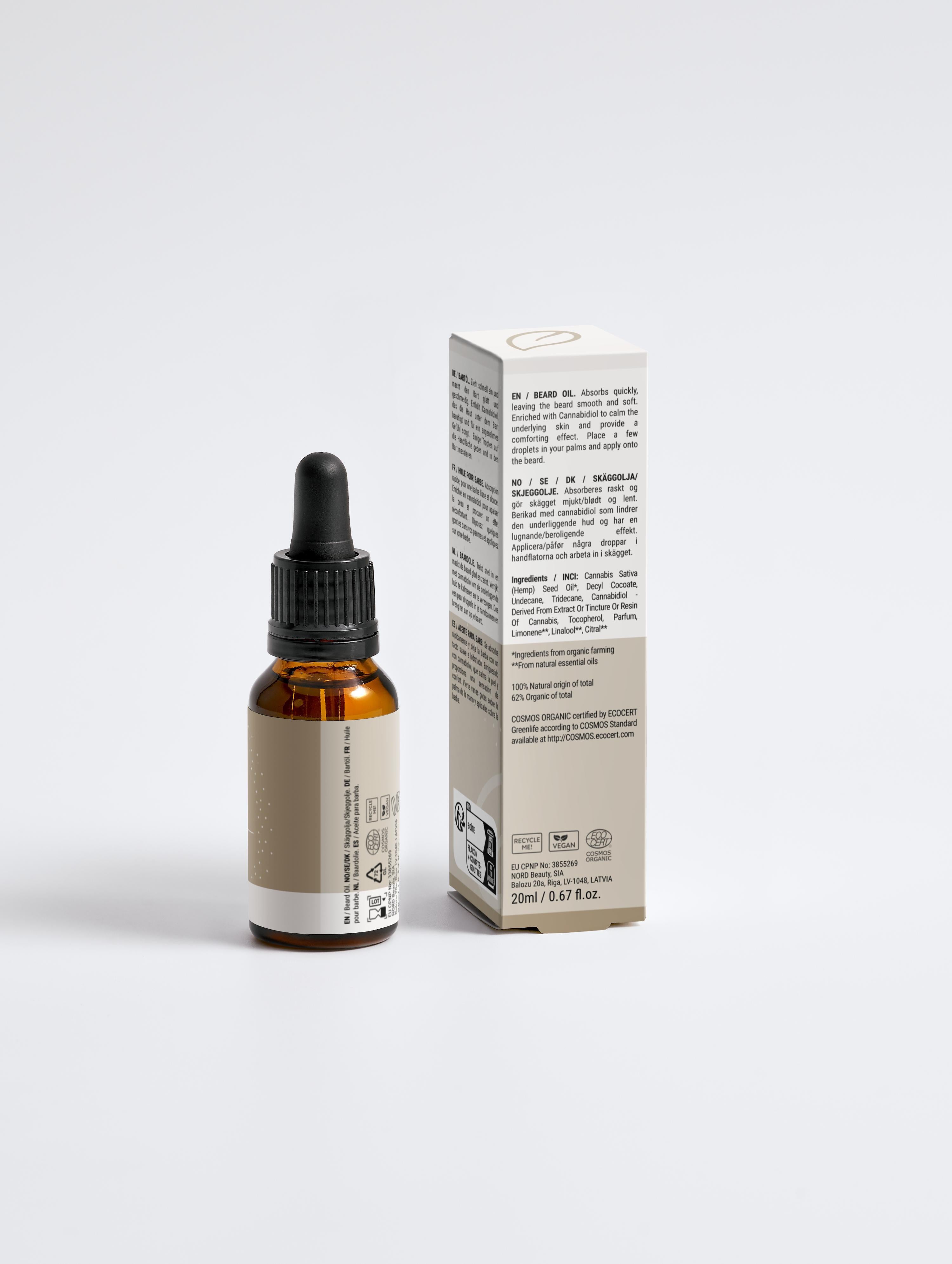 Bottle and box of a skincare product on a white background