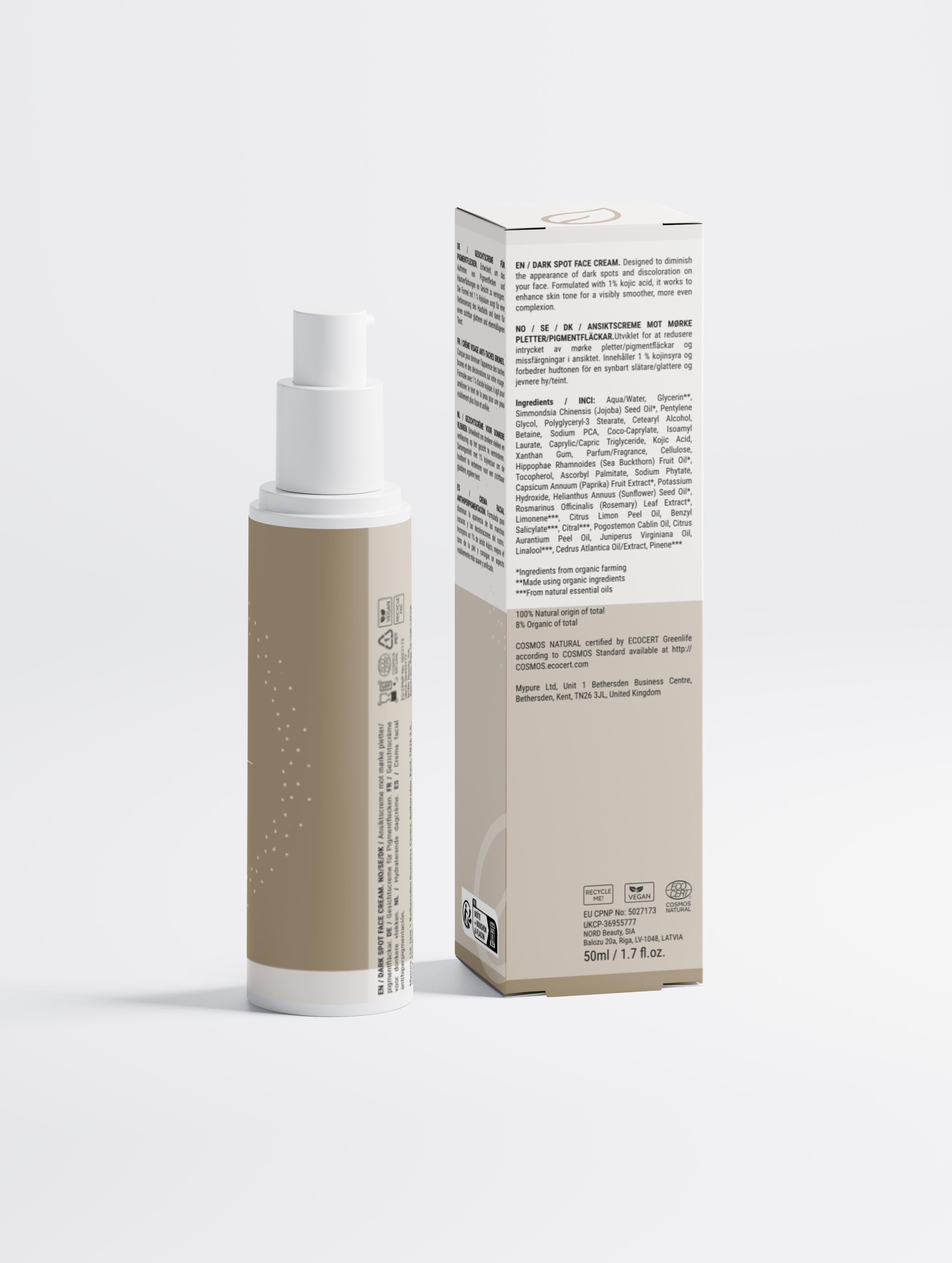Skincare bottle and box on a white background